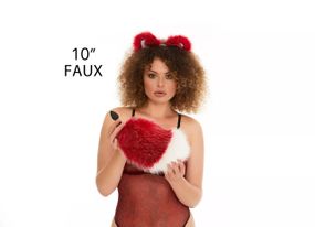 Анальний хутряний хвіст без пробки, Темно-червоний з білим кінчиком, OKOVA Sex Aura