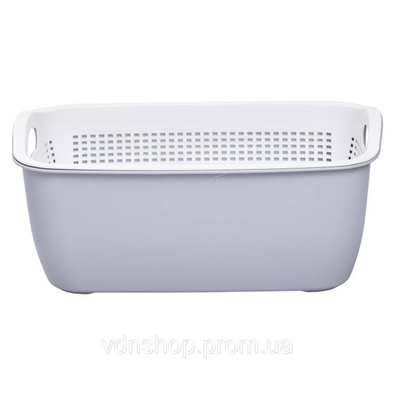 Кошик-друшлак 2 в 1 для миття овочів, фруктів і зелені 32×23×13 (см) Сірий HP-45-5G | Зображення 1