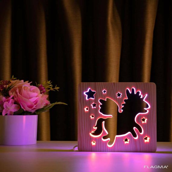 Светильник ночник ArtEco Light из дерева LED " единорог" с пультом и... | Зображення 4