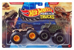 Подарочный набор 2 монстр-трака Хот Вилс Оригинал Hot Wheels Monster Trucks Тираннозавр Рекс vs Трицератопс