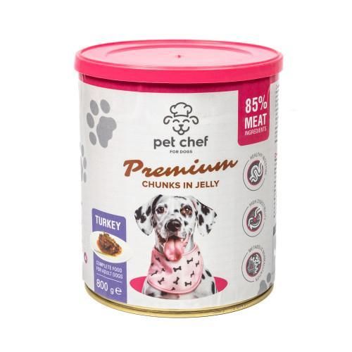 Корм влажный для взрослых собак Pet Chef, кусочки в желе с индейкой 800 г