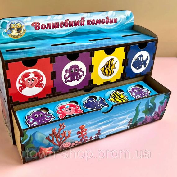 Деревянная настольная игра "Морские жители-1" Ubumblebees (ПСД003) PSD003 сортер-комодик | Зображення 4