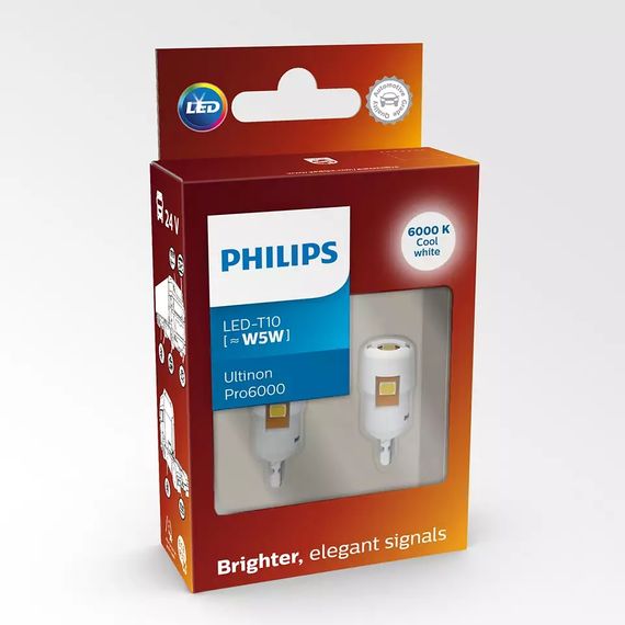 Комплект светодиодных ламп Philips 24961CU60X2 W5W LED Ultinon Pro6000 24V W2,1x9,5d WHITE | Зображення 2