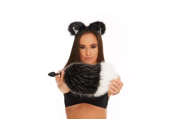 Анальний хутряний хвіст без пробки, Чорнобурий з білим кінчиком, OKOVA Sex Aura | Зображення 3