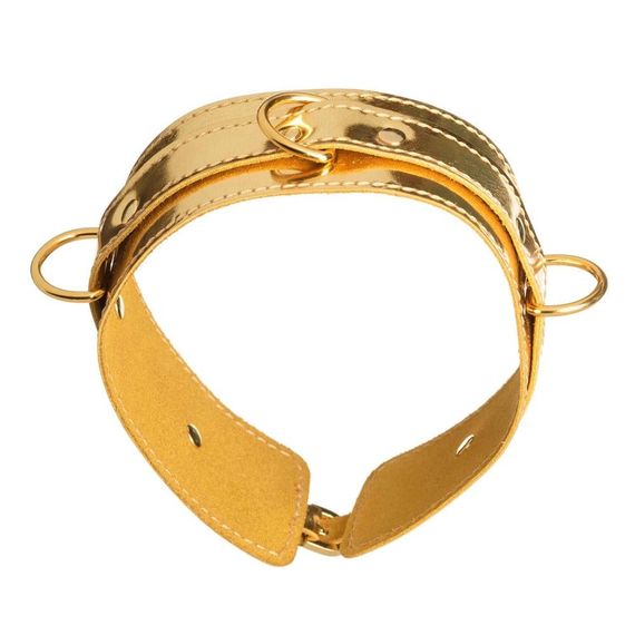 Нашийник БДСМ DS Fetish з трьома кільцями лакований, золото sexstyle | Зображення 1