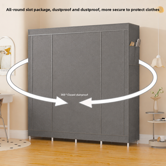 Сіра Тканинна шафа для зберігання речей з металевим каркасом AND 28170 / Шафа-органайзер для одягу та взуття 88170-2 170х45х170см | Зображення 3