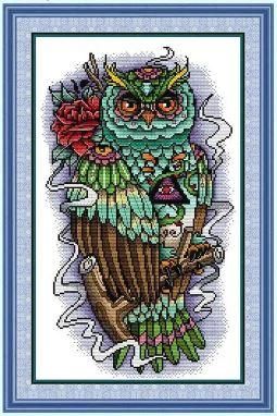 Набор для вышивания по нанесённой на канву схеме "Owl 15". AIDA 14CT printed 31*47 см