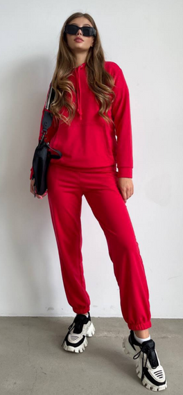 Женский спортивный костюм худи и джоггеры демисезонный двунитка BF536 размер 46/48, цвет красный | Зображення 2