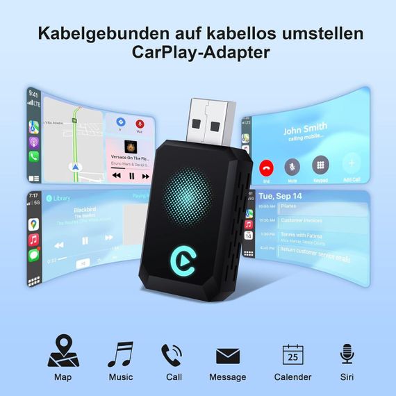 Карплей бездротовий адаптер для авто для Apple iPhone iOS 10+, перетворення дротового CarPlay для машин з 2016 року Plug and Play | Зображення 1