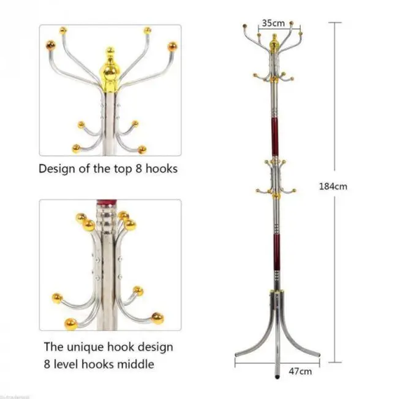 Металлическая напольная стойка-вешалка для одежды Coat Rack тренога 16 крючков | Зображення 4