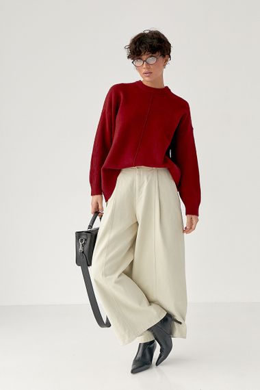 В'язана вільна кофта з декоративним швом - темно-червоний цвет, ONE SIZE (є розміри) | Зображення 2