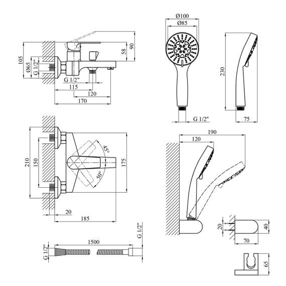 Змішувач для ванни Kroner KRP Eifel - C060 | Зображення 1