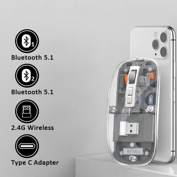 Бездротова миша WIWU Crystal WM105 Dual bluetooth+2.4G Grey | Зображення 4