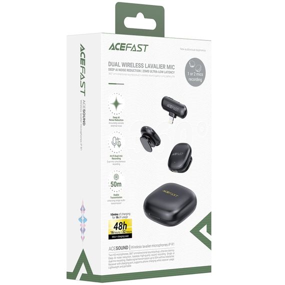 Петличний бездротовий мікрофон Acefast R1 Dual-mic Lightning Black | Зображення 4