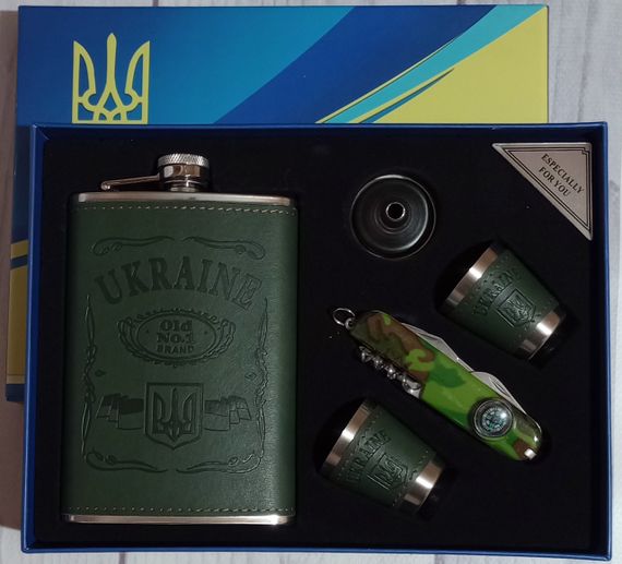 Подарунковий набір MOONGRASS 5в1 з флягою, чарками, лійкою, ножем UKRAINE 🇺🇦 WKL-082