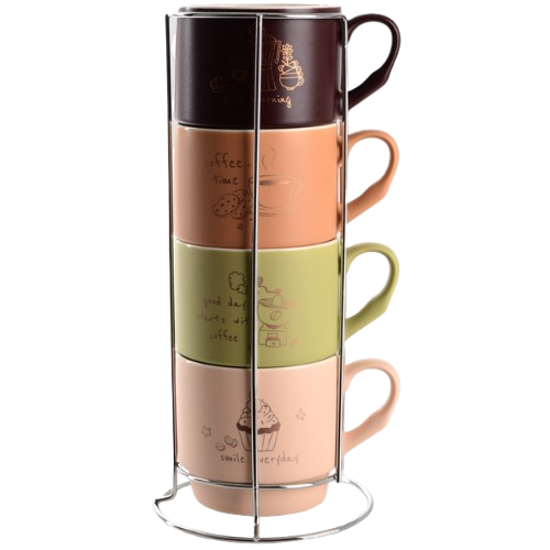 Набір чашок Morning Coffee 4шт 340мл на металевій підставці 7007034 LIMITED EDITION