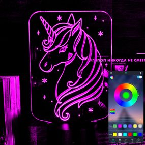 Акриловий світильник-нічник керування з телефона Єдиноріг tty-n001947