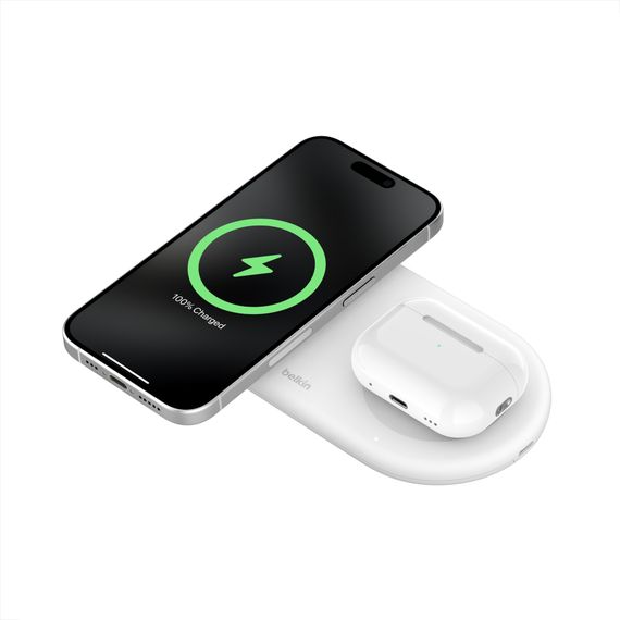 Зарядний пристрій Belkin бездротовий 2в1 15Вт Pad Qi2, білий (WIZ021VFWH) | Зображення 4