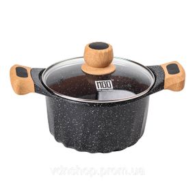 Алюминиевая кастрюля объемом 3 литра с крышкой Ø 20 см Мрамор с антипригарным покрытием MGC черный HP-4-432B
