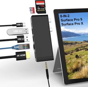 Док-станция Surface Pro 9/X 8 in 2 с адаптером HDMI 4K, USB 3.1 Thunderbolt 4 (видео+40 Гбит/с+зарядка 100 Вт), 100M Ethernet LAN, USB 3.0, устройство для чтения карт SD TF, аудиоконвертер