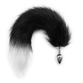 Анальна пробка S лисий хвіст DS Fetish Anal plug S faux fur fox tail Black/white polyeste
