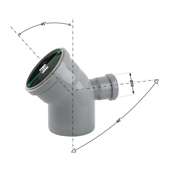 Колено 110x45+ 50х90°х270 горизонтальное TA Sewage | Зображення 1