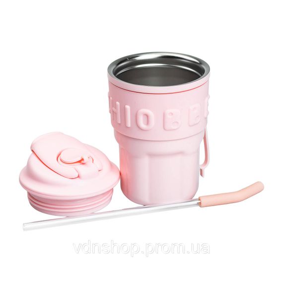 Термочашка Chiobbe з трубочкою та ремінцем 450 мл рожева HP-14-18P | Зображення 3