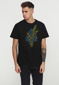 Футболка чоловіча чорна з принтом "Тризуб з колосками", 2XL