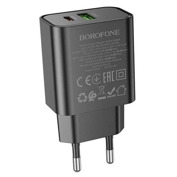 СЗУ Borofone BA88A Navy PD20W+QC3.0 (1USB-A/1C) Black | Зображення 2