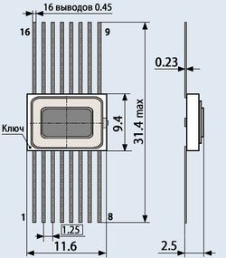 590КН3 восьмиканальний (4x2) аналоговий комутатор з дешифратором (Корпус типу 402.16-18)