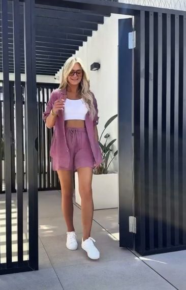 Женский летний костюм двойка шорты и рубашка LY25028 цвет фрезовый, размер 42/44 | Зображення 2