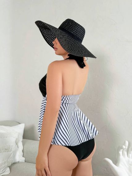 Стильний  чорно-білий купальник танкіні PLUS SIZE | Зображення 1