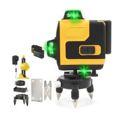 Акумуляторний лазерний нівелір 4D, 16-лінійний зелений рівень LUX з великим LED екраном, Tape-C зарядка (3.7V, 5AH). АКБ рівень