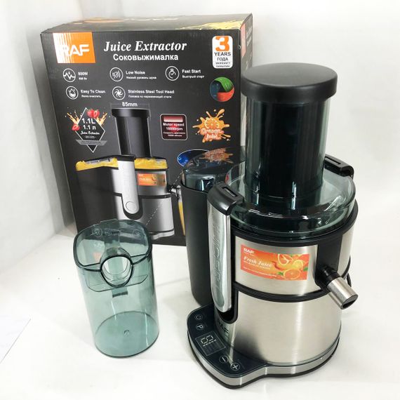 Электрическая соковыжималка RAF R.2700 для цитрусовых, фруктов и овощей с емкостью для сока 1.1 л 800 Вт