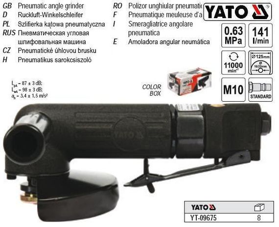 Шлифмашина пневматическая YATO Польша угловая Ø=125 мм YT-09675