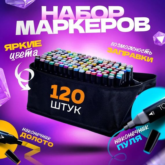 Набір маркерів сумка для художників 120, Набір маркерів для створення скетчів, Скетч-маркери сумкою PB-98 | Зображення 7