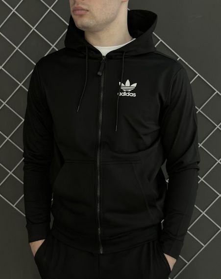 Демісезонний спортивний костюм Adidas чорна кофта на змійці + чорні штани (двонитка) RD121/RD126 | Зображення 4