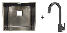 Мийка Quadro 44 Celldecor Nano Graphite + Змішувач FKM 71 Black Steel 8213.401.0042