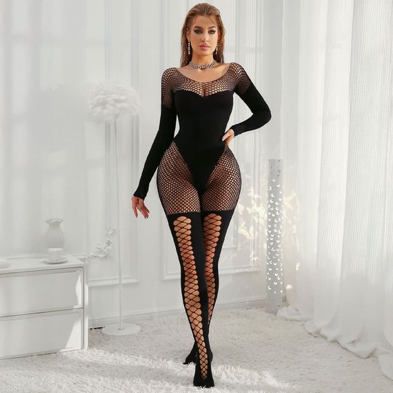 БодіСтокінг (Боді комбінезон Сітка) Babydoll 46 Чорний w870 | Зображення 9