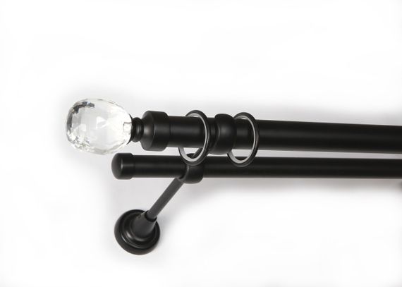 Чорний матовий Карниз для штор металевий, дворядний 25 мм, Кристал (комплект) 320 см подвійний (стик труб)