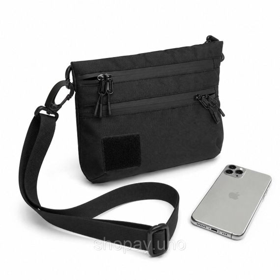 Тактическая сумка Cordura 1000D, черная, 5 отделений, VELCRO-панель, водоотталкивающая, через плечо | Зображення 6