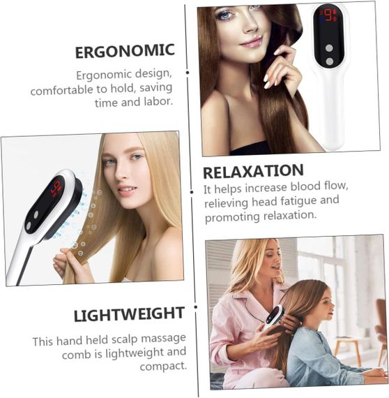 Электрическая массажная расческа DOITOOL для роста волос, с вибрацией и массажем кожи головы, белая | Зображення 3