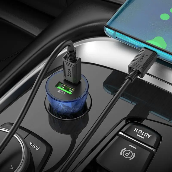 Автомобильное зарядное устройство с быстрой зарядкой + кабель Type-C HOCO Z47A |1USB/1Type-C, 30W Черный | Зображення 2