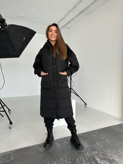 Женский длинный теплый жилет с капюшоном DA377 цвет черный, размер 42/44 | Зображення 2