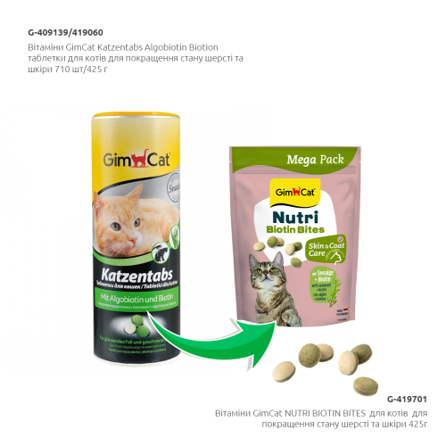 Вітаміни GimCat NUTRI BIOTIN BITES для кішок для поліпшення стану шерсті та шкіри 425г | Зображення 2