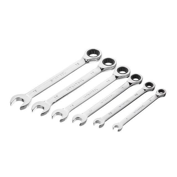 Набір ключів комбінованих, з тріскачкою, 6 шт., 8-19 мм, Cr-V, професійний, DIN3113 INTERTOOL XT-1302 | Зображення 2