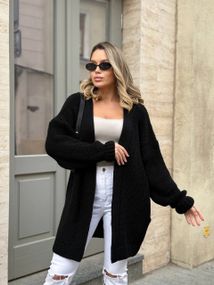 Жіночий трикотажний теплий кардиган оверсайз колір чорний розмір onesize 44-54  ML5009