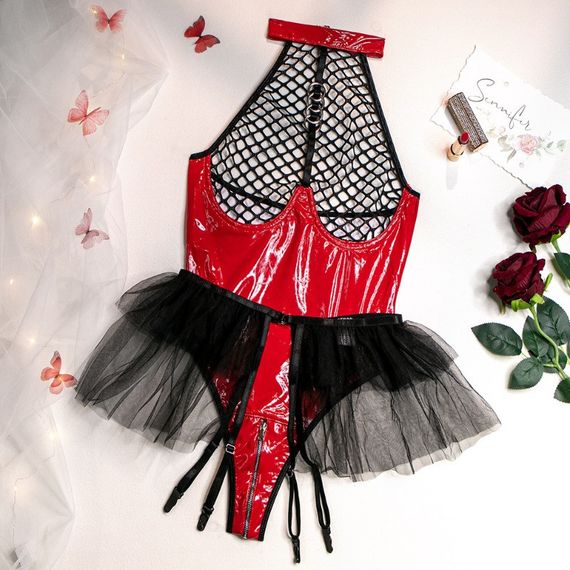 Комплект эротического женского белья "Flirting", лак красный, размер М Sex Aura