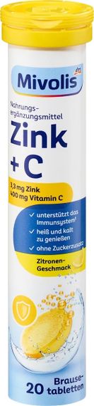 Mivolis Zink + vitamin C вітаміни Міволіс Цинк + С шипучі водорозчинні таблетки без цукру 20 шт.