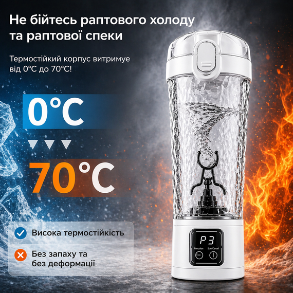 Электрический шейкер для протеина 700 мл с USB зарядкой и LED-дисплеем — Автоматический миксер для спортивного питания.  Белый | Зображення 7
